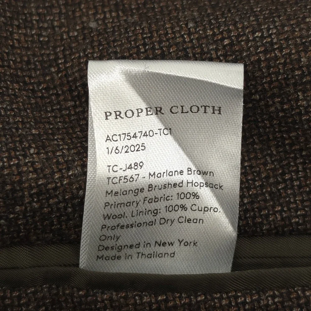 Proper Cloth Mens 2025 Bedford Jacket Marlane Wool Brown Hopsack 46 Tall Blazer